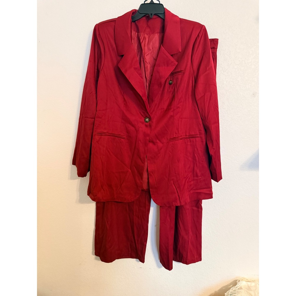 Burgundy 2 Piece Blazer Pant Suit Plus Size 4XL Women Business Career Set